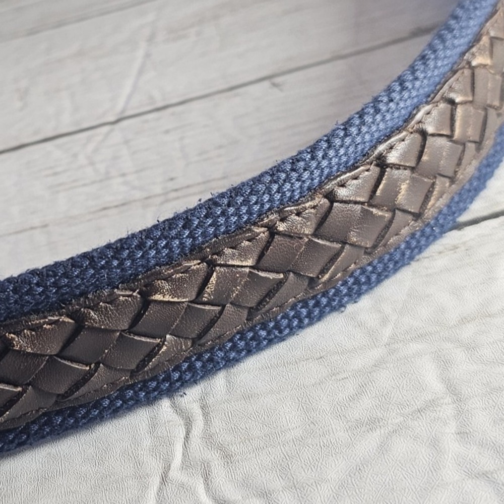 Johnston & Murphy Belt Men 34 Blue Brown Woven with Braided Genuine Leather 9601